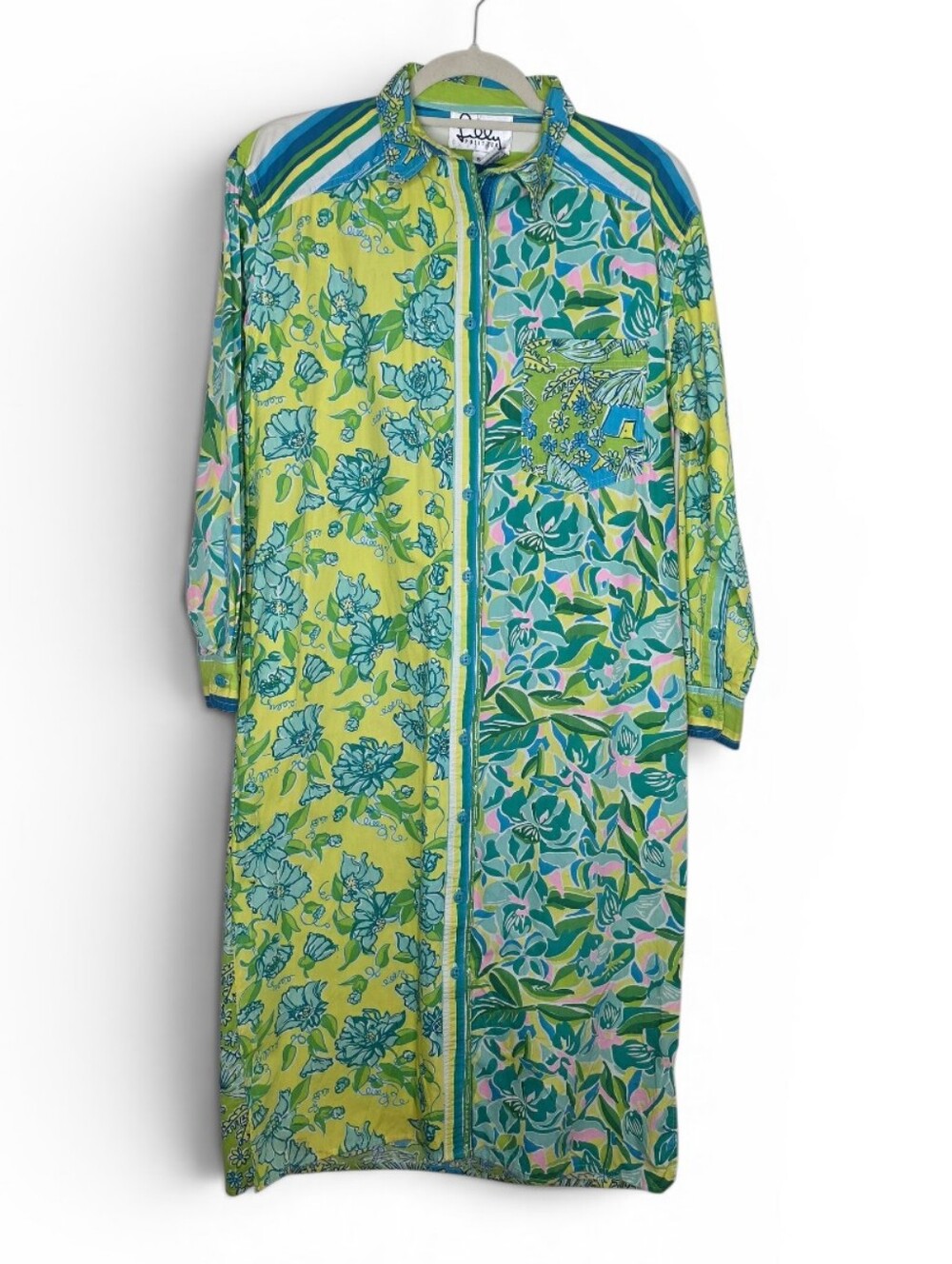 Lilly Pulitzer Vintage Floral Striped  Shirt Dress with Pockets Size S Tropical
